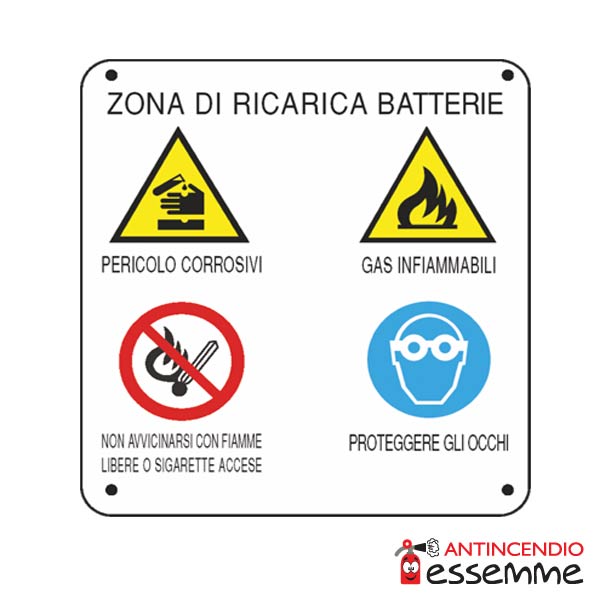 Cartello "Zona ricarica batterie"